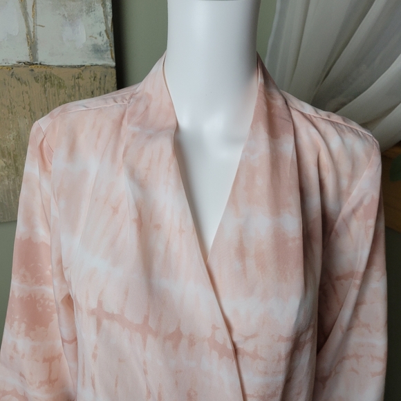Larry Levine Pink Tie Dye Faux Wrap Dressy Blouse - Picture 4 of 12